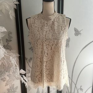 Rose+Olive Lace Sleeveless Blouse, Beige, Medium
